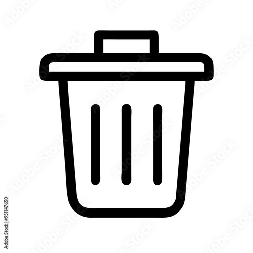 An essential set of delete and trash bin icons featuring simple yet effective designs for indicating deletion actions. Icons include variations like trash cans with and without lids, crumpled papers, 