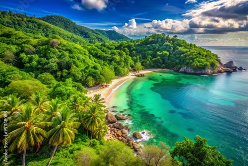 13. Lush green forests stretching along the coastline, on the stunning beaches of the Thai coast, in June.