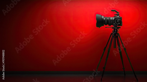 AI-enhanced digital camera with integrated real-time editing and sharing features, sleek and high-definition, on a tripod, under studio lighting photo