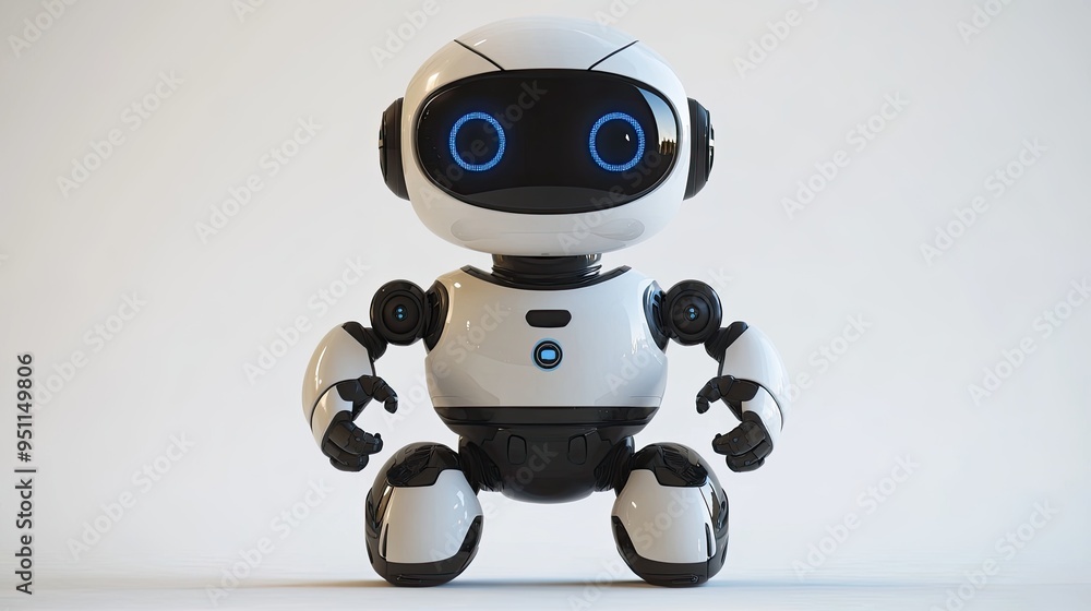 AI-powered digital assistant robot, humanoid with a screen face, brightly lit against white AI-powered digital assistant robot, humanoid with a screen face, brightly lit against white