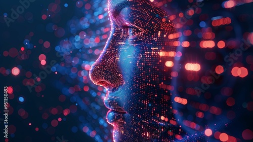 Abstract Digital Human Face of Artificial Intelligence. Futuristic technology concept photo