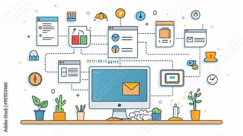 Wallpaper Mural Cartoon vector seamless workflow with interconnected tasks and deadlines on a computer screen Torontodigital.ca