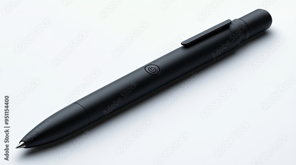 Digital pen, ergonomic with built-in display, resting on a white surface, brightly lit Digital pen, ergonomic with built-in display, resting on a white surface, brightly lit