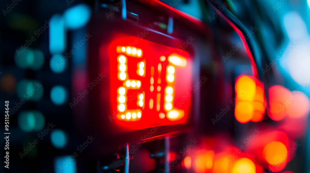 Digital clock showing late time amidst computer servers and network cables, symbolizing data delay and network issues in a tech environment. Digital clock showing late time amidst computer servers and network cables, symbolizing data delay and network issues in a tech environment.