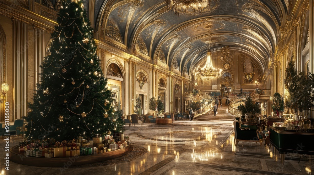 Obraz premium Elegant Christmas in a Majestic Palace Hall