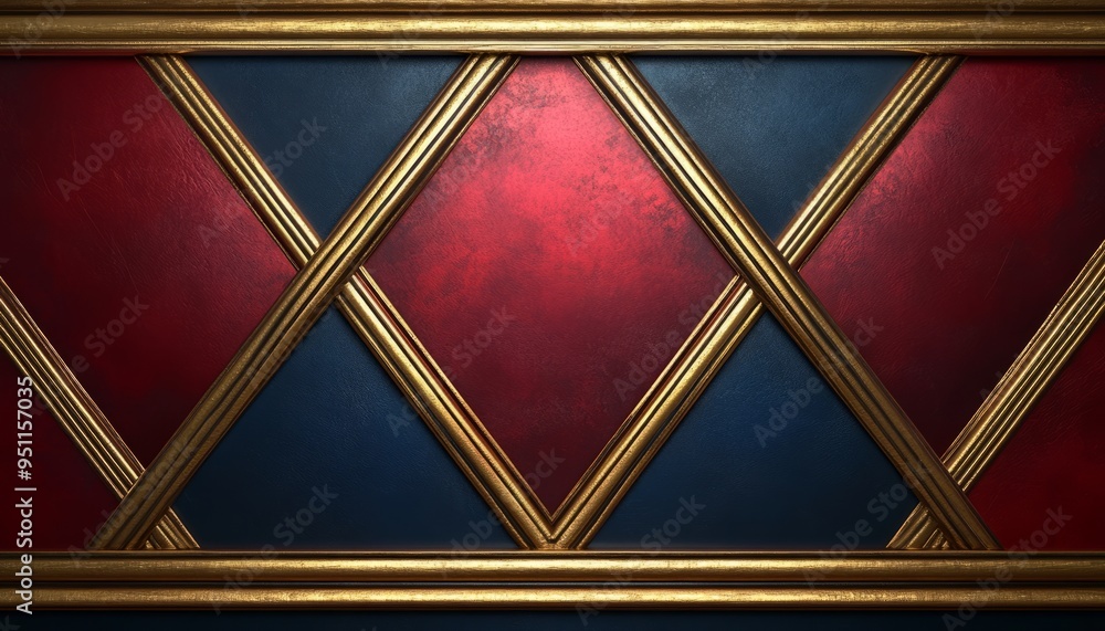 Gold Trimmed Red and Blue Diamond Pattern Gold Trimmed Red and Blue Diamond Pattern