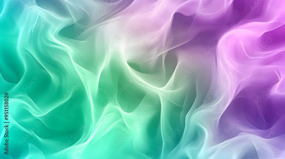 Obraz premium Wave Gradient, Purple and Green Shapes, Abstract Image, Texture, Pattern Background, Wallpaper, Cover and Screen for Smartphone, PC, Laptop, 9:16 and 16:9 Format