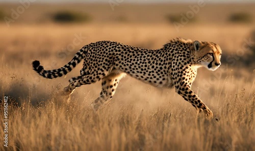Cheetah Sprint: Record a cheetah sprinting at full speed across the savannah, showcasing its incredible speed and agility.