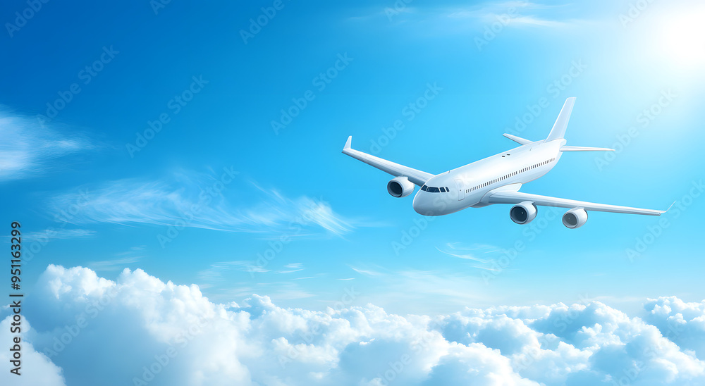 A White Airplane Flying in the Sky Surrounded by Fluffy Clouds on a Clear Day
A White Airplane Flying in the Sky Surrounded by Fluffy Clouds on a Clear Day