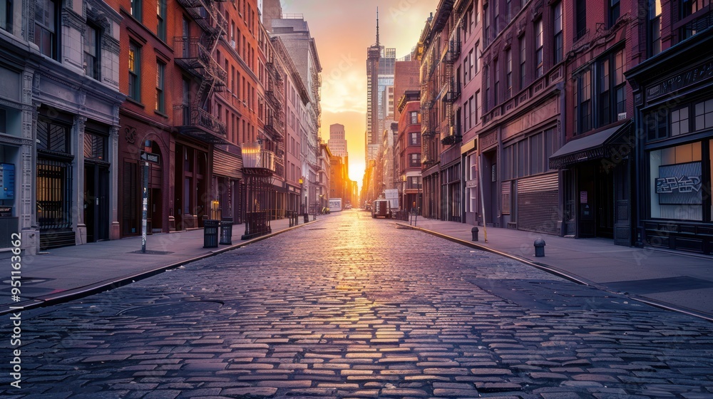 Obraz premium Cobblestone Street at Sunrise