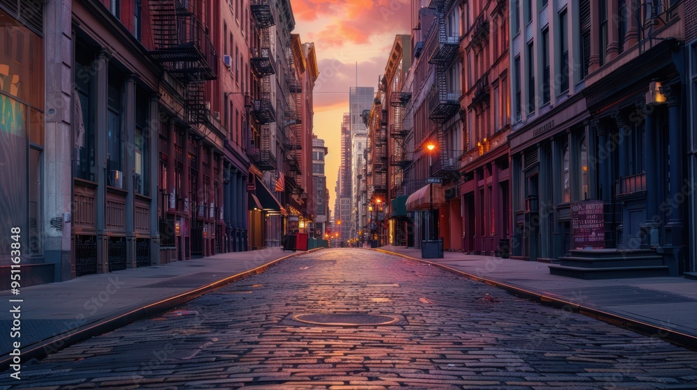 Fototapeta premium Empty Street in New York City at Dawn