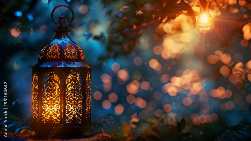 Illuminating Tradition. A beautifully detailed Arabic lantern casting a warm inviting glow Illuminating Tradition. A beautifully detailed Arabic lantern casting a warm inviting glow