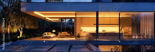 Modern Home Exterior with Warm Lighting