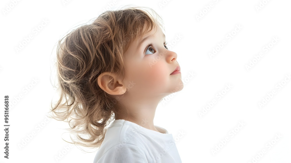 Curious Child s Side Profile with Peaceful Expression on White Background Curious Child s Side Profile with Peaceful Expression on White Background