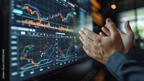 Stock Broker, trader Analyzes Candlestick Chart on Laptop, Seeking Investment Opportunities, Stock Market Analysis, Investment Strategy, background blurred 