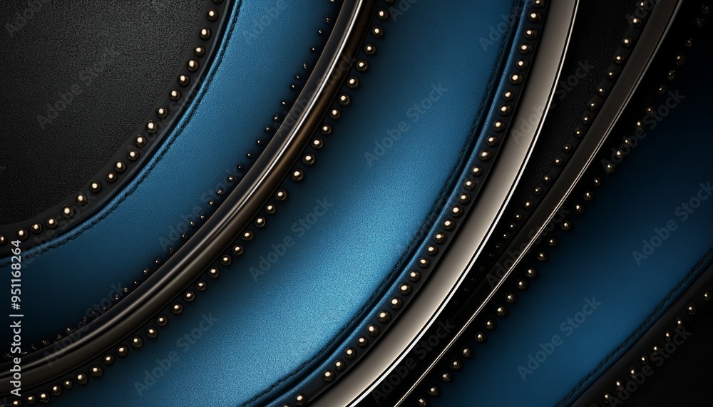 Naklejka premium Abstract Blue and Black Leather Texture with Gold Studs