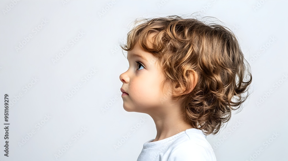 Focused Child in Profile with Thoughtful Expression on Clean White Background Focused Child in Profile with Thoughtful Expression on Clean White Background