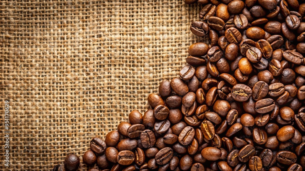 Close up of roasted coffee beans on rustic burlap background Close up of roasted coffee beans on rustic burlap background