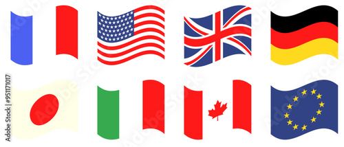 G7主要国　国旗のイラストセット