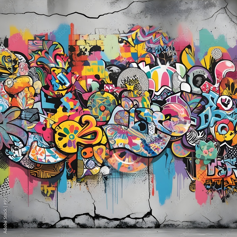 Naklejka premium Graffiti Wall Background With Colorful Texture And Copy Space For Street Art