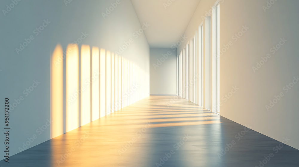 Fototapeta premium Shadows from the sunlight on the corridor, in the white room