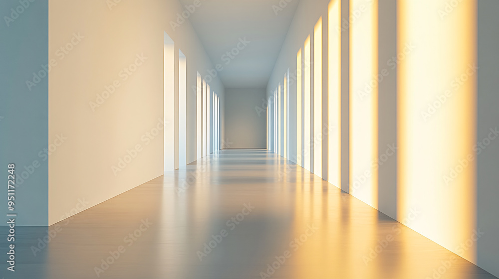 Shadows from the sunlight on the corridor, in the white room Shadows from the sunlight on the corridor, in the white room