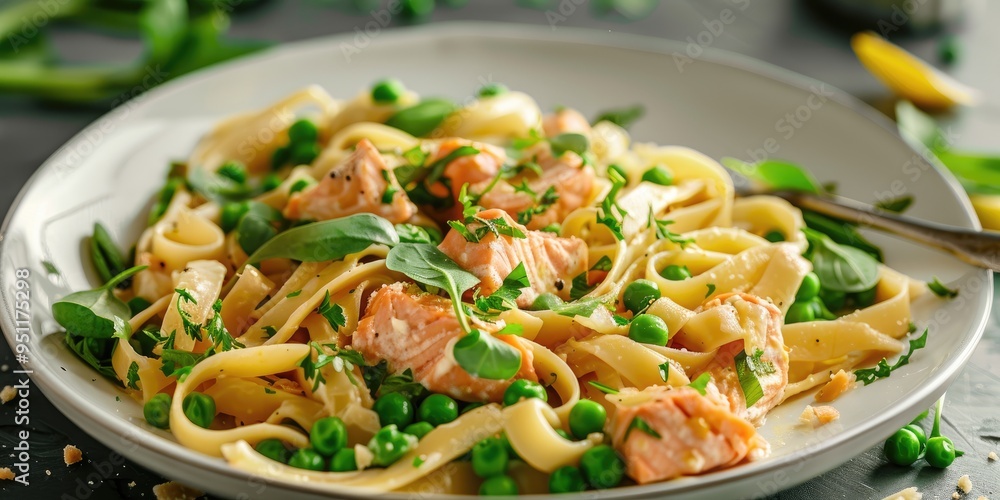 Linguine with Salmon, Watercress, and Green Peas Linguine with Salmon, Watercress, and Green Peas