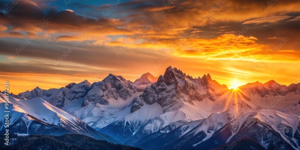 Sunrise casting a warm glow over snow-capped mountains , mountains, sunrise, snow-capped, warm glow, nature, landscape Sunrise casting a warm glow over snow-capped mountains , mountains, sunrise, snow-capped, warm glow, nature, landscape