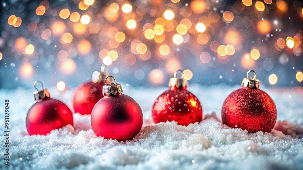 Festive red Christmas ornaments in snow with bokeh lights, symbolizing the magic of winter and the joy of the holiday season Festive red Christmas ornaments in snow with bokeh lights, symbolizing the magic of winter and the joy of the holiday season