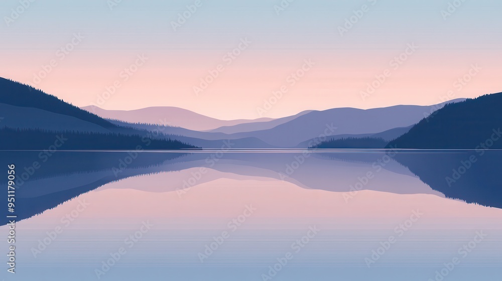 custom made wallpaper toronto digitalSerene Mountain Lake Reflection at Sunset with Pastel Colors.