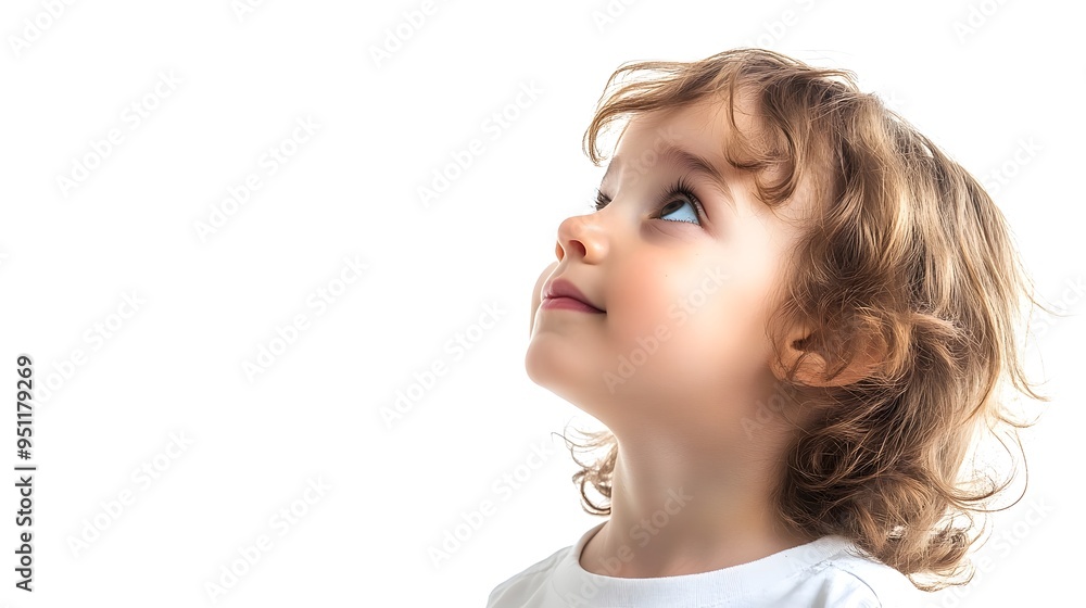 Child s Side Profile Gazing into the Distance on a Clean White Background Child s Side Profile Gazing into the Distance on a Clean White Background