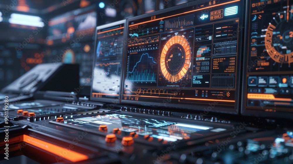 Fototapeta premium Futuristic Data Search Reports with 3D Modeling: CG Data Analysis HUD Technology Reports