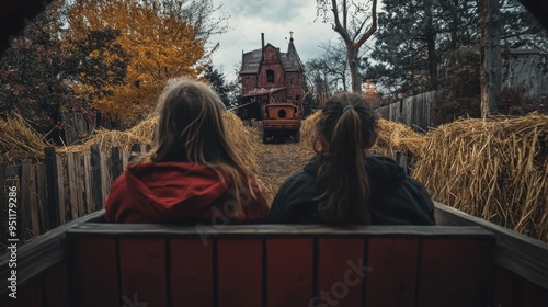 Spooky Hayride Adventure in Autumn Woodland photo