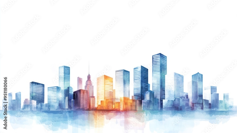 Urban development, new skyscrapers rising, watercolor style Urban development, new skyscrapers rising, watercolor style