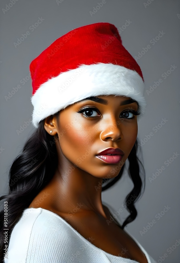 Contemplative Young Woman in Santa Hat Pondering Holiday Season Contemplative Young Woman in Santa Hat Pondering Holiday Season