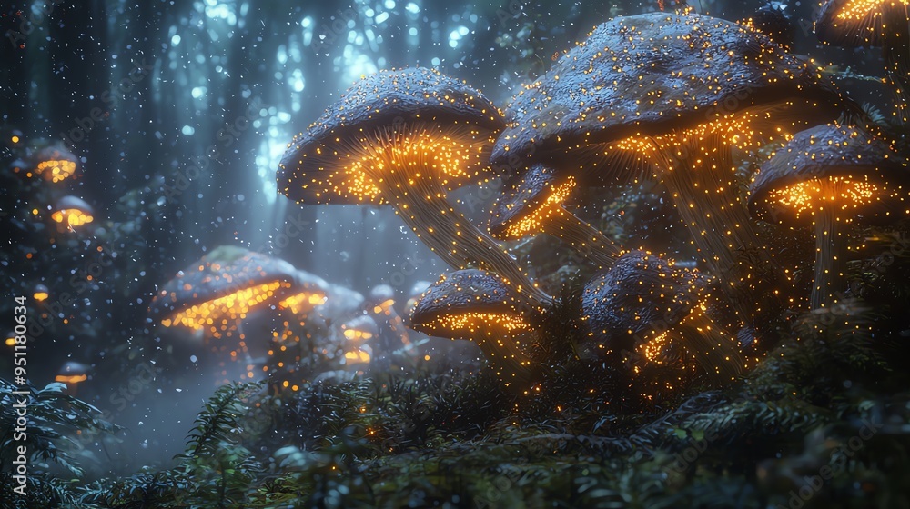 Glowing mushrooms in a magical forest Glowing mushrooms in a magical forest