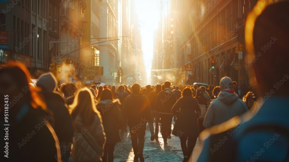 Silhouettes of People Walking Through a City Street at Sunset Silhouettes of People Walking Through a City Street at Sunset