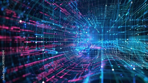 Tech-Focused Digital Background Featuring Neural Networks, Artificial Intelligence, Data Transfer and Encryption, Digital Archives, Sound and Graphic Presentations, Science, and Education