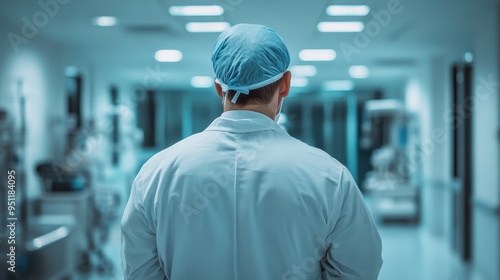 Surgeon Walking Down Hospital Corridor