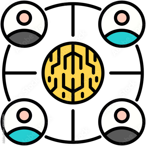 Crowdfunding Icon. Cryptocurrency Crowd Fundraising Pictogram Graphic Illustration. Isolated Simple Filled Line Icon For Infographic, App and Web Button.