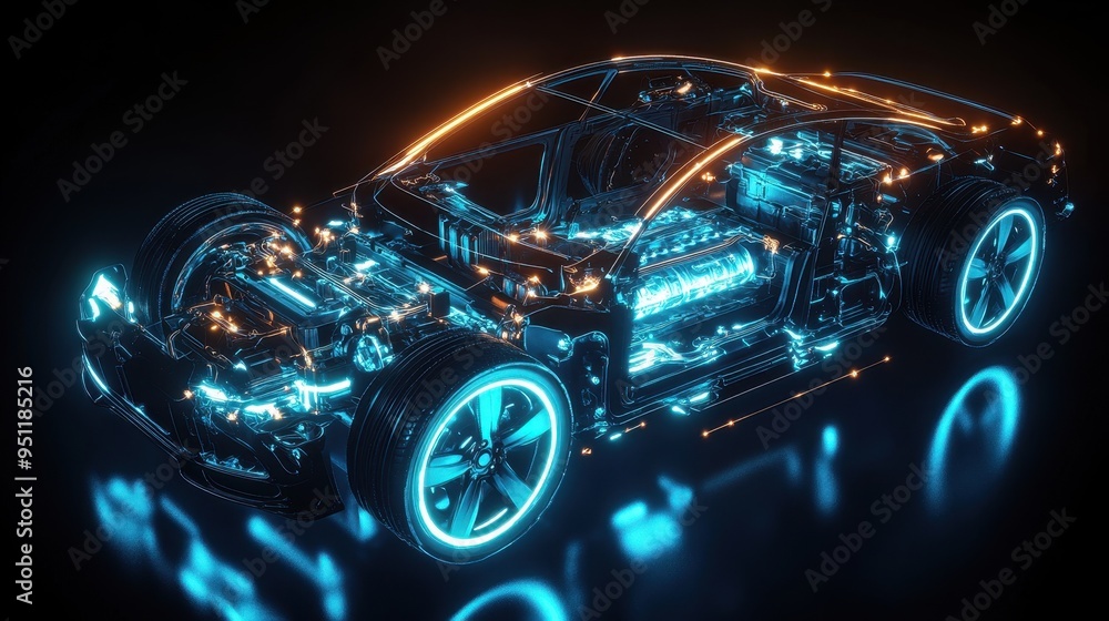 Futuristic Car Render with Glowing Lines and Engine Details. Futuristic Car Render with Glowing Lines and Engine Details.