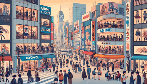 The concept of the image of Akihabara, the sacred place of Japanese animation. Vector illustration.