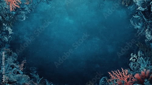 Fototapeta Naklejka Na Ścianę i Meble -  Underwater Coral Reef Border with Blue Background - Ocean Marine Life Frame