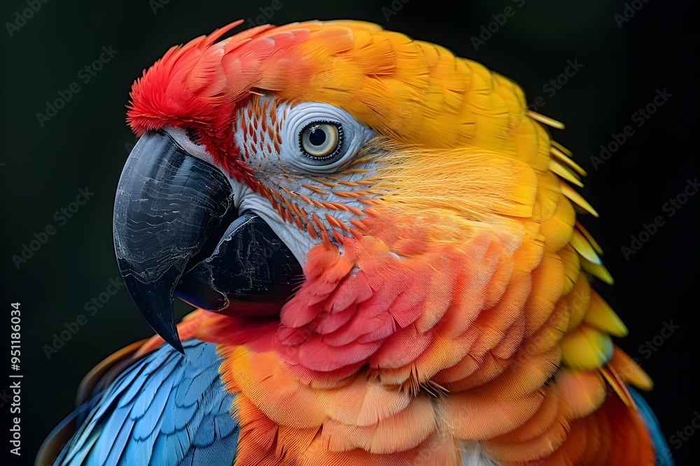 Obraz premium Vibrant and Intricate Plumage of a Tropical Macaw Bird in Closeup