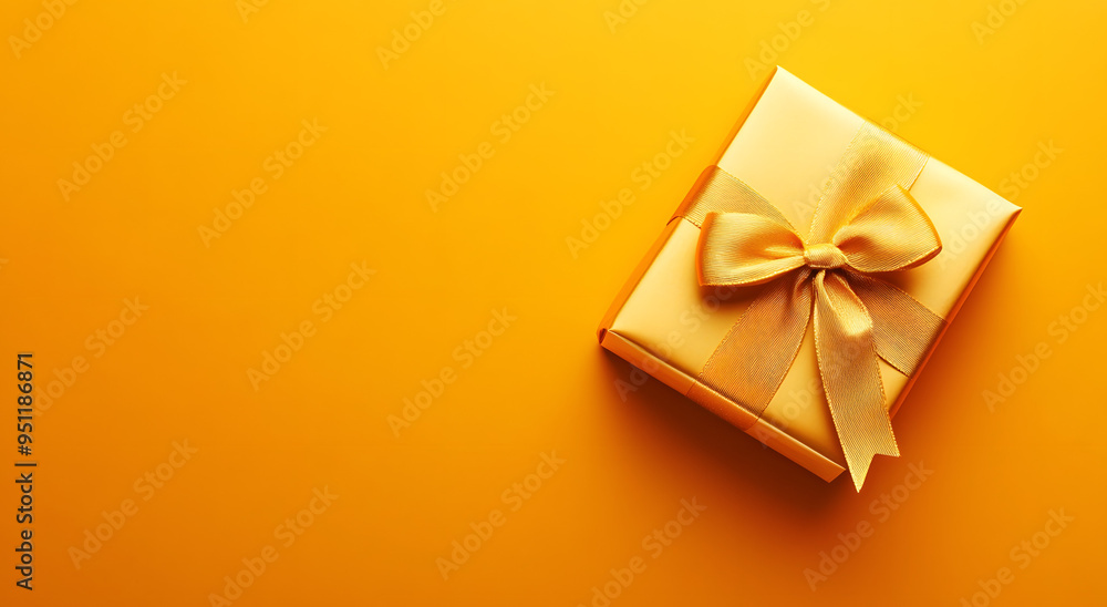 Gold Gift Box with a Golden Ribbon on a Yellow Background
Gold Gift Box with a Golden Ribbon on a Yellow Background