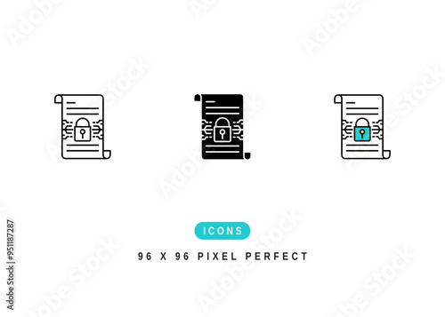 Smart Contract Icon. Digital Blockchain Agreement Pictogram Graphic Illustration. Isolated Simple Line Icon For Infographic, App and Web Button.
