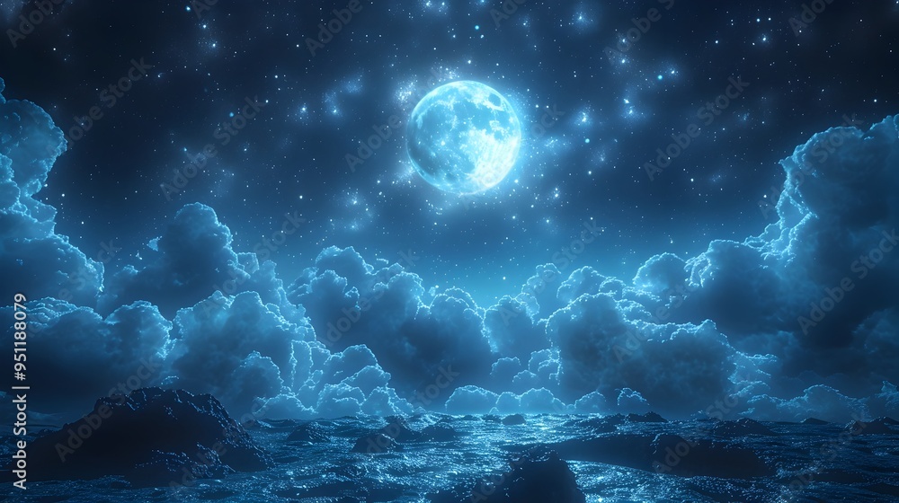 Mesmerizing Starry Night Sky with Glowing Moon and Celestial Wonders Mesmerizing Starry Night Sky with Glowing Moon and Celestial Wonders