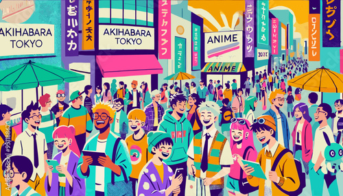 The concept of the image of Akihabara, the sacred place of Japanese animation. Vector illustration.