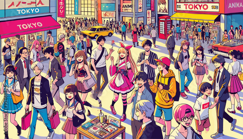 The concept of the image of Akihabara, the sacred place of Japanese animation. Vector illustration.