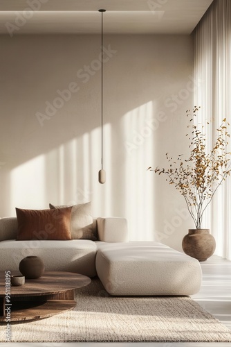 Obraz na płótnie Interior design mock-up, minimalist living room, clean lines, soft lighting, modern aesthetic, design focus. w salonie